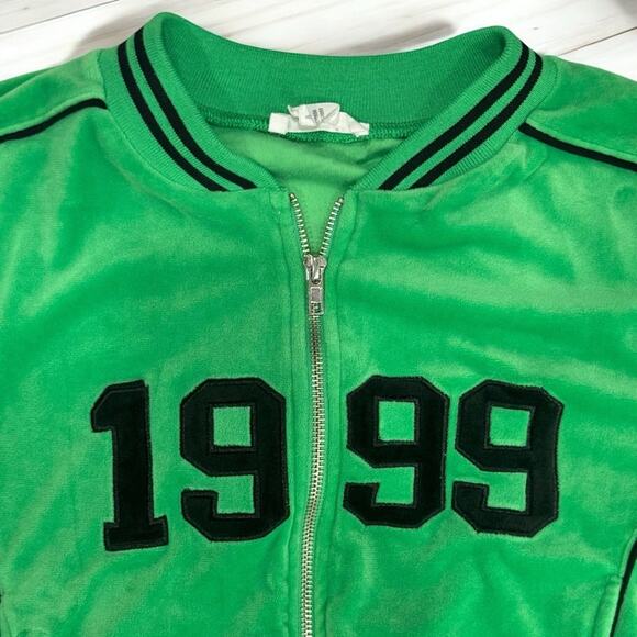 Y2K 1999 Velour Crop Refuge Athletics Jersey Zipper Jacket Small - Picture 2 of 13